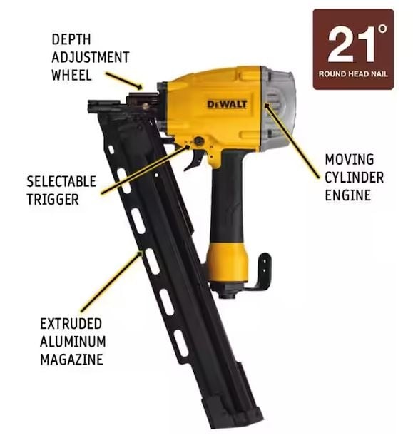 Dewalt Pneumatic 21-Degree Collated Corded Framing Nailer