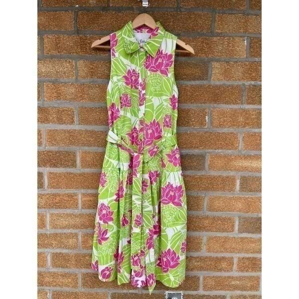 LILLY PULITZER Green/pink Print Belted size 14