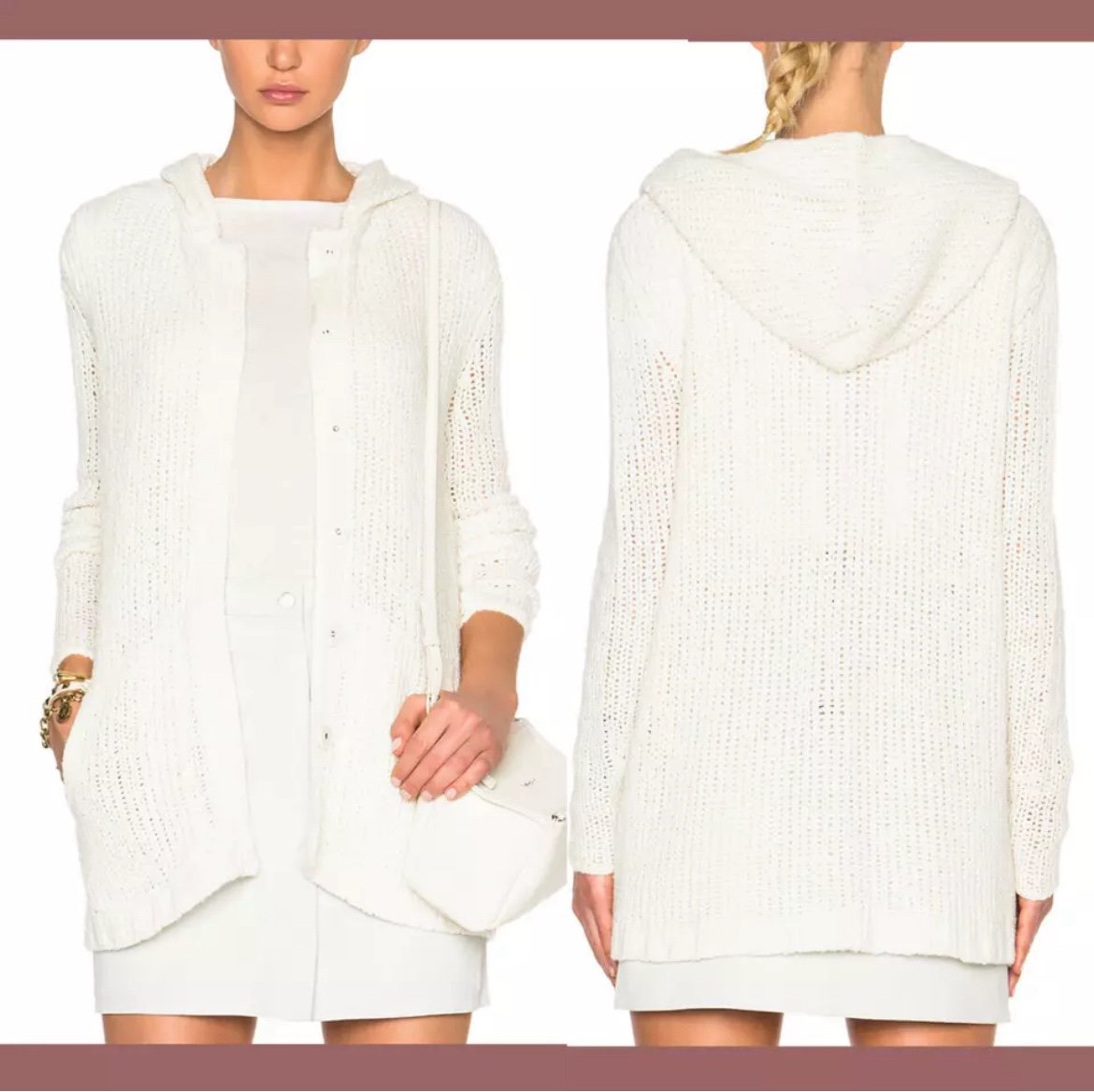 ATM Anthony Thomas Melillo Hooded Knit Sweater Coat Cream