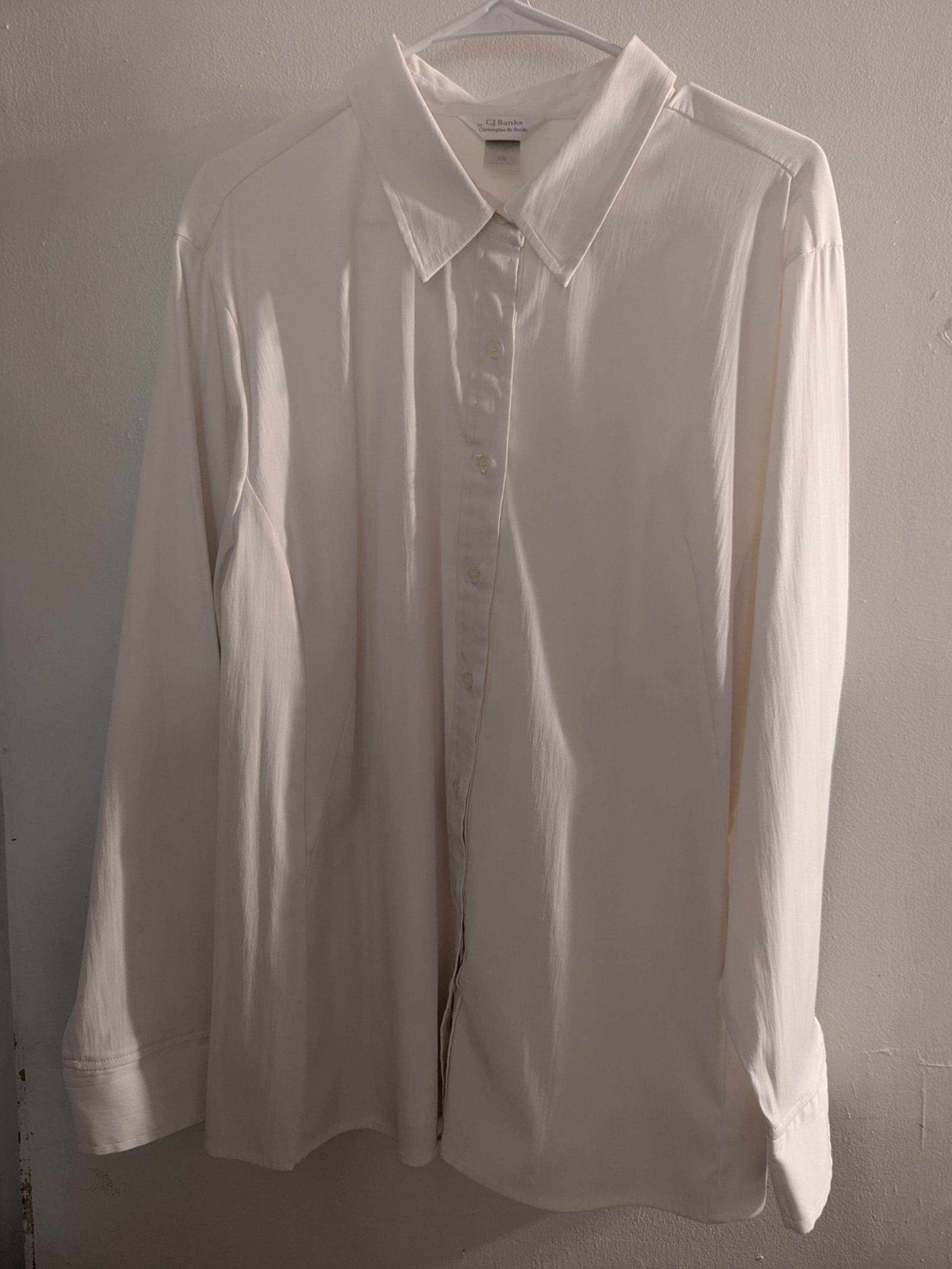 CJ Banks Womens Button Up Shirt Plus Size 2X Top Blouse White L/S Collar