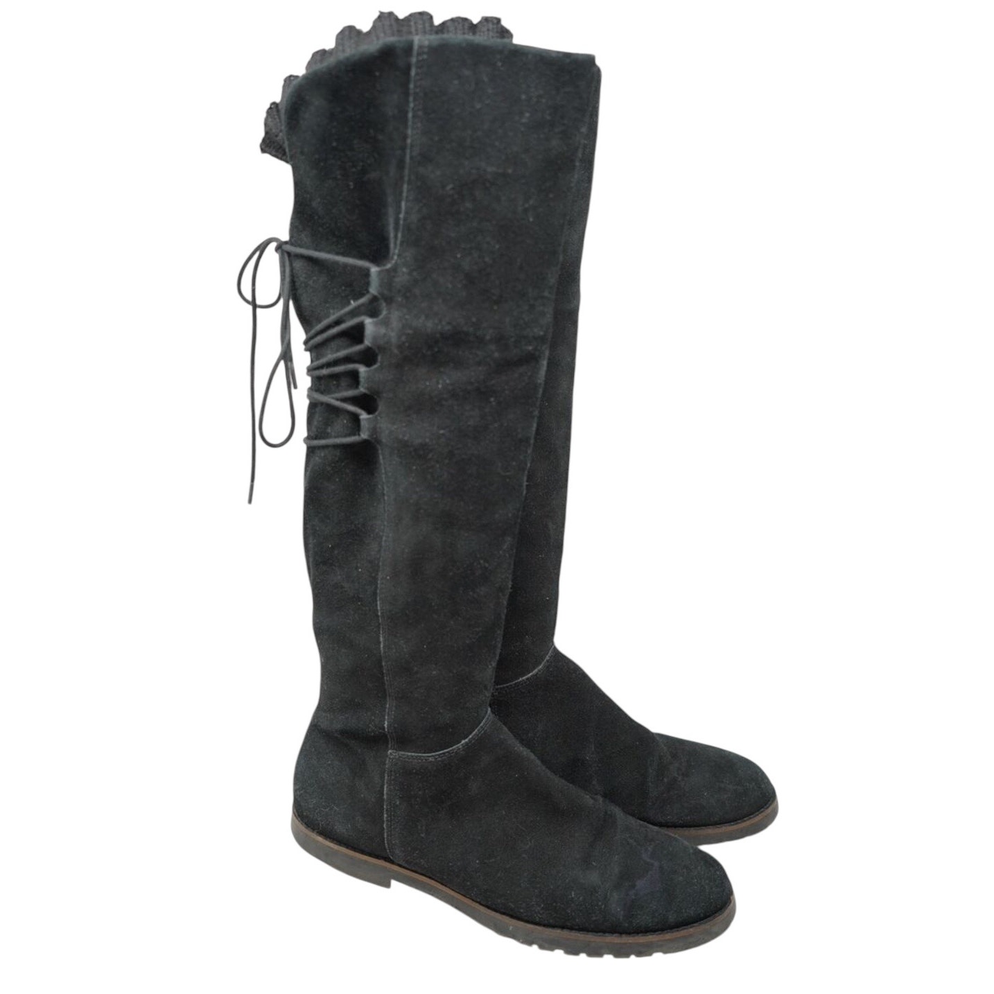 Lands’ End Black Suede Knee High Lace Up Winter Riding Boots Women’s Size 6B