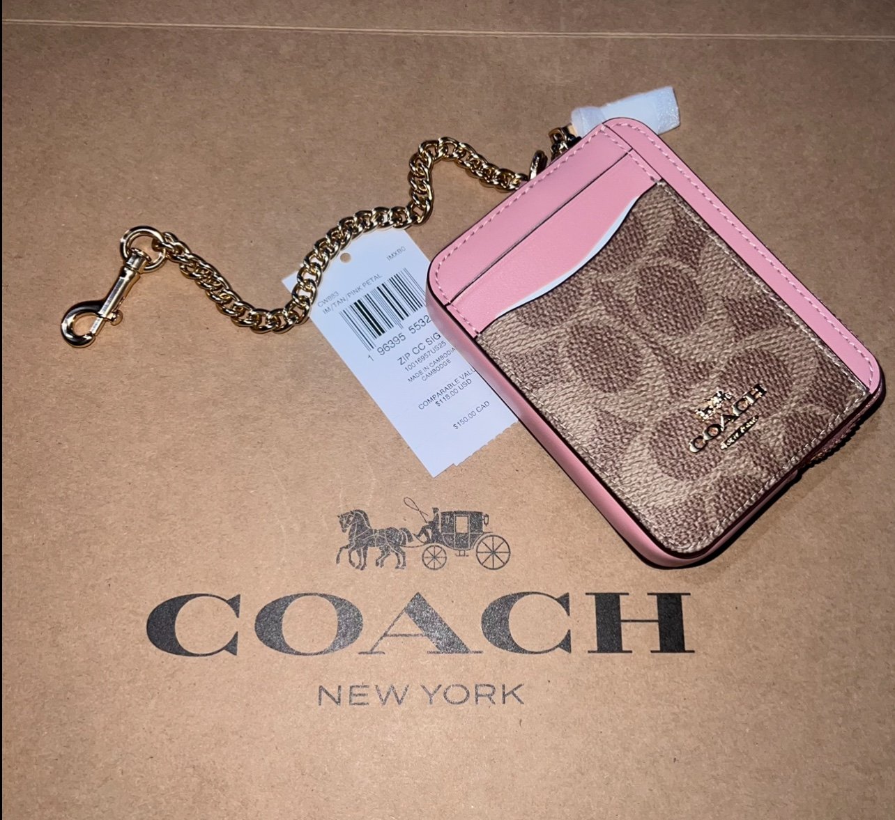 NWT! COACH Zip Card Case CW883 In Signature Canvas AUTHENTIC