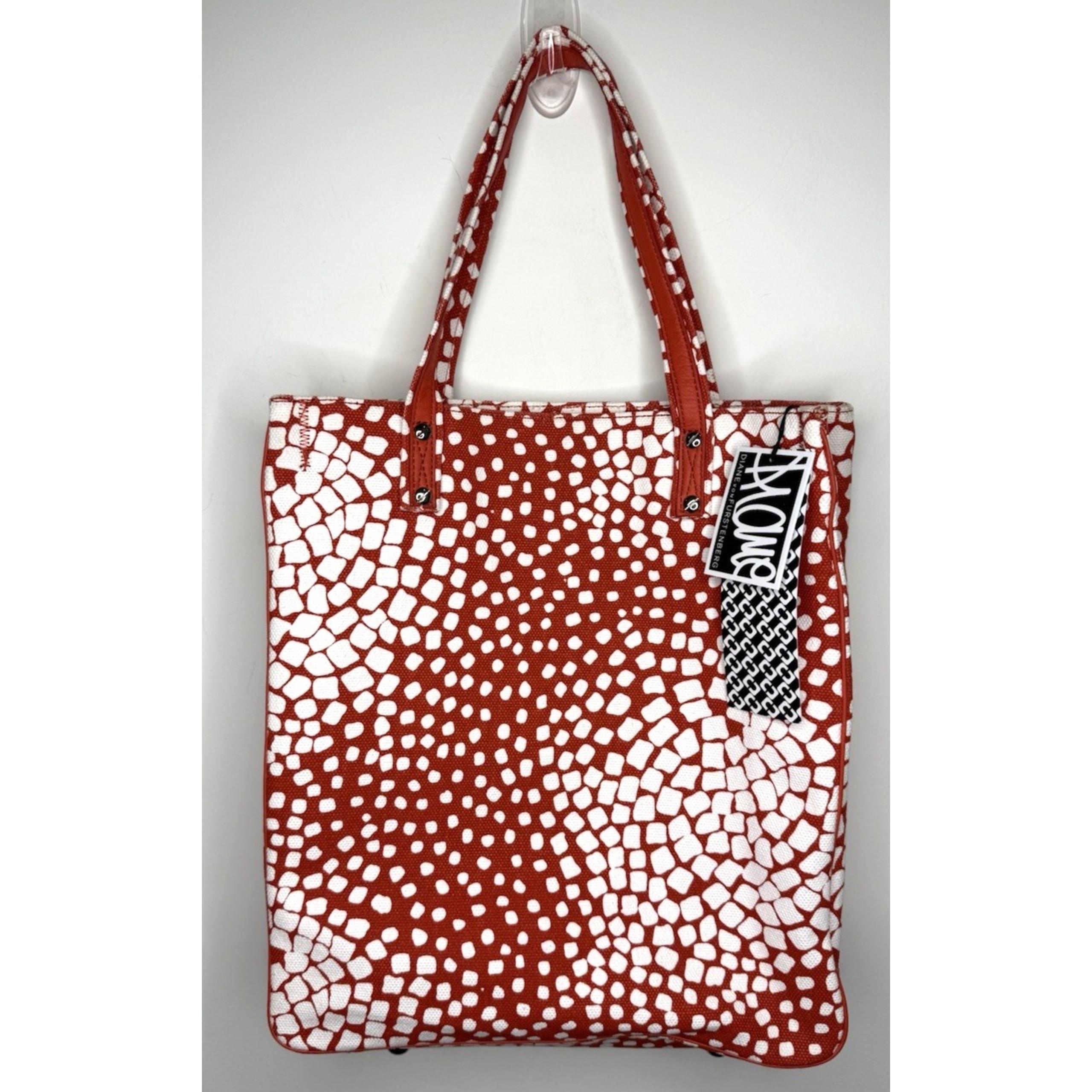 Diane von Furstenberg Tote Bag Canvas Leather Tall Lori Printed Purse Dot OS NEW