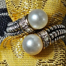 Sterling Silver 14K YG Double Pearl & Diamond Bypass Ring