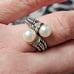 Sterling Silver 14K YG Double Pearl & Diamond Bypass Ring