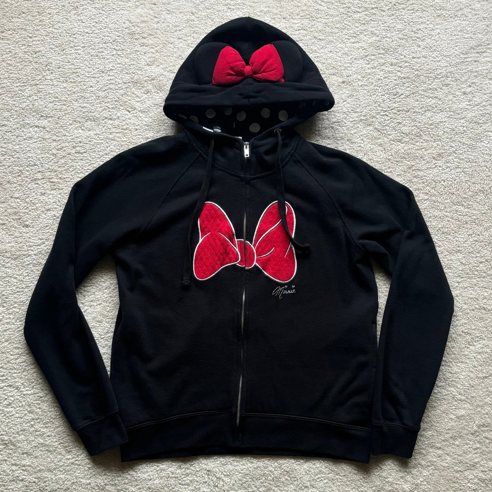 Disney Parks Minnie Mouse Hooded Sweatshirt Ears Zip Up Hooded Sweatshirt Size M
