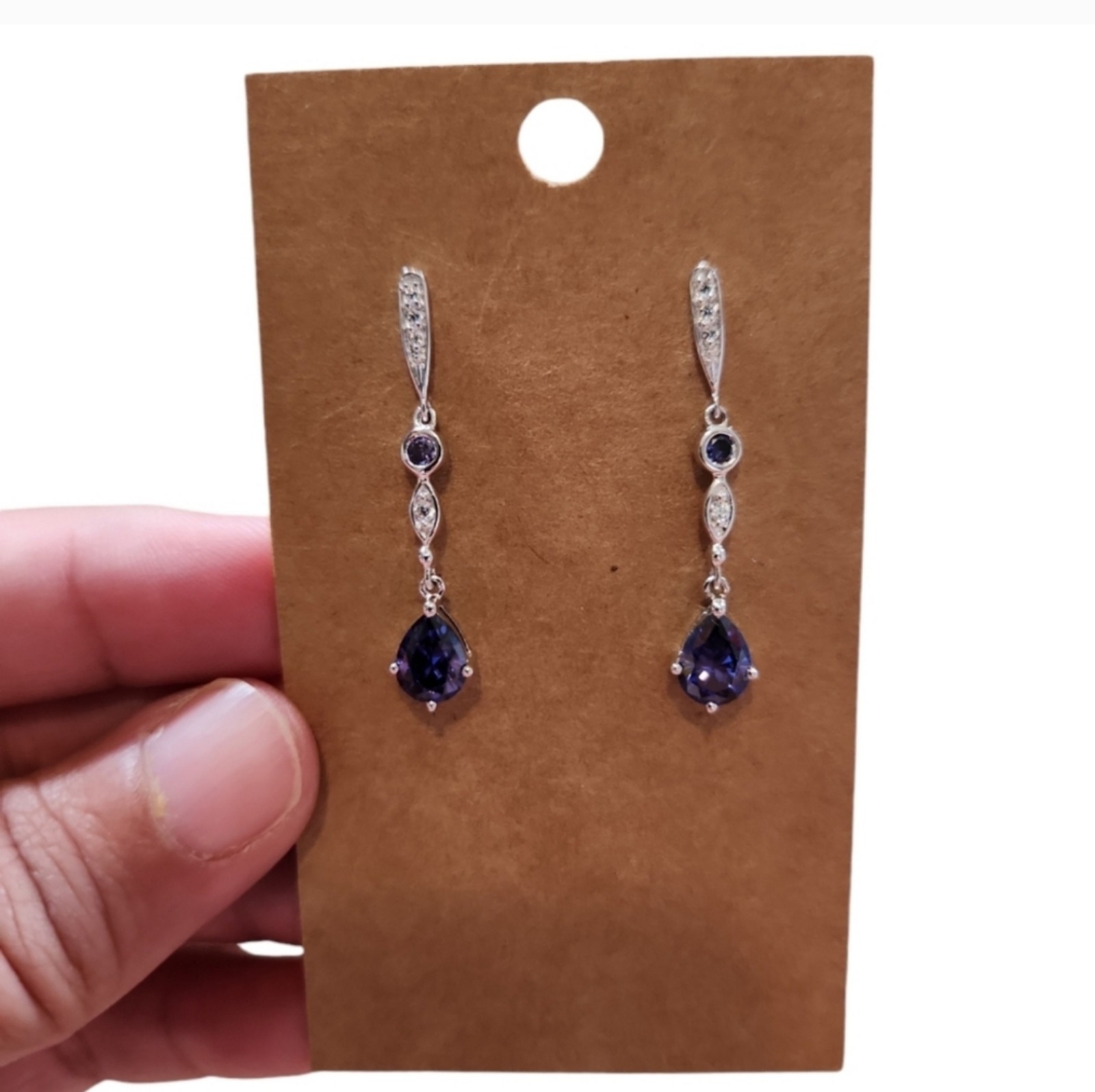 Iolite Cubic Zirconia Art Deco Sterling Silver Earrings 1.75