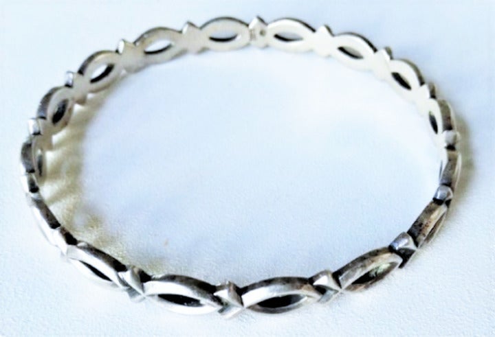 Vtg Sterling Silver JAMES AVERY Ichthus Christian Fish Bangle Bracelet