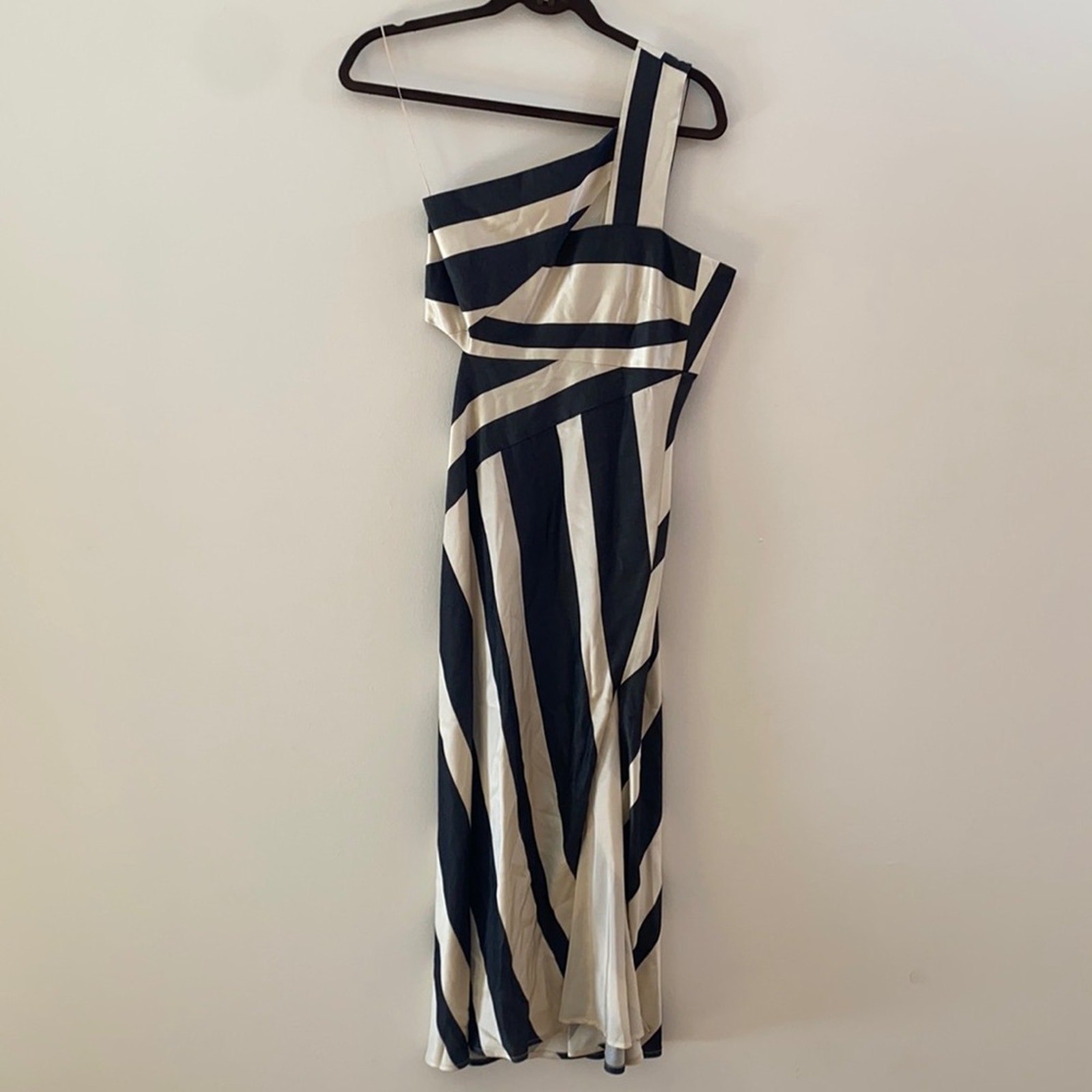 Michelle Mason One-shoulder Cutout Striped Satin Midi Dress