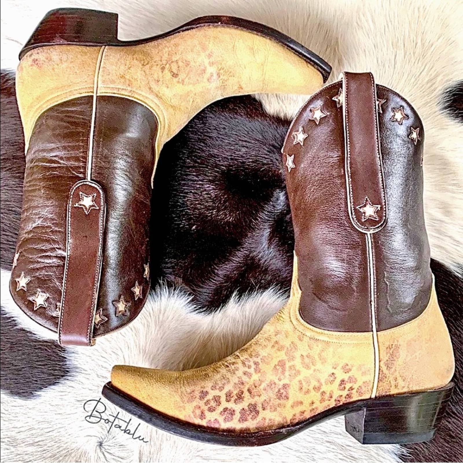 Rare Vintage OLD GRINGO Boots Leopard Star Short Cowgirl Cowboy Western Size 8