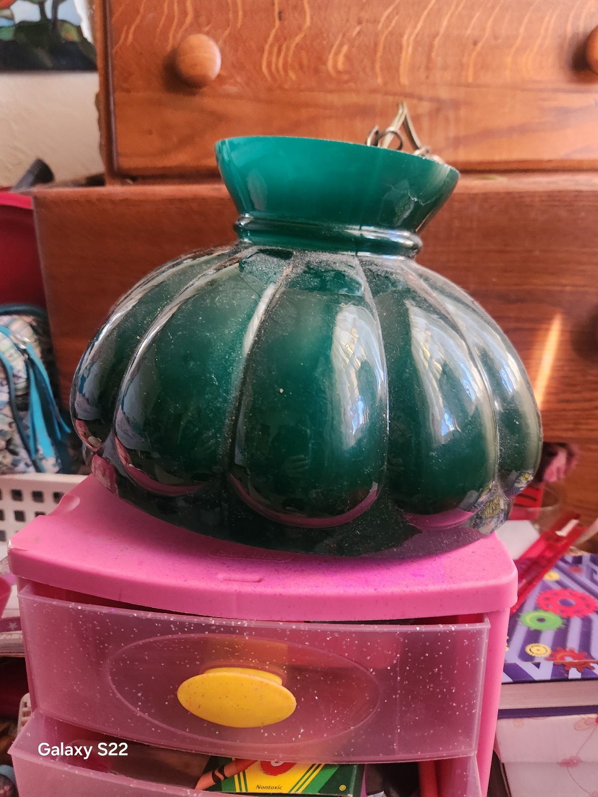 Vintage dark green cased melon style Aladdin lamp shade