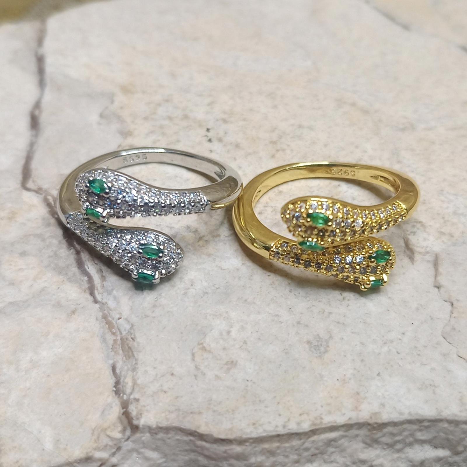 925 Snake CZ Women's Ring Silver Gold