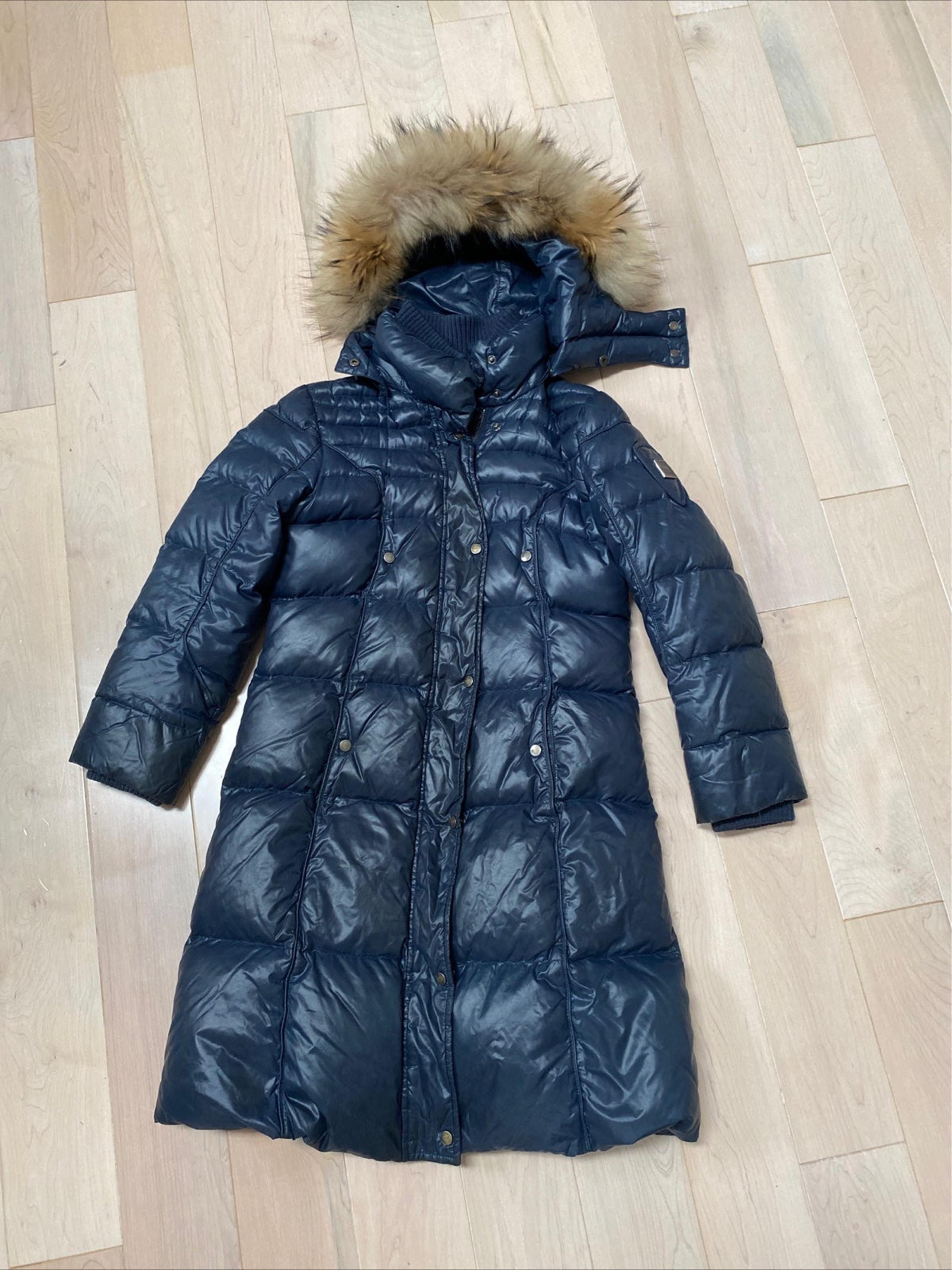 $500 ADD Down navy quilted racoon fur hood parka jacket  Coat