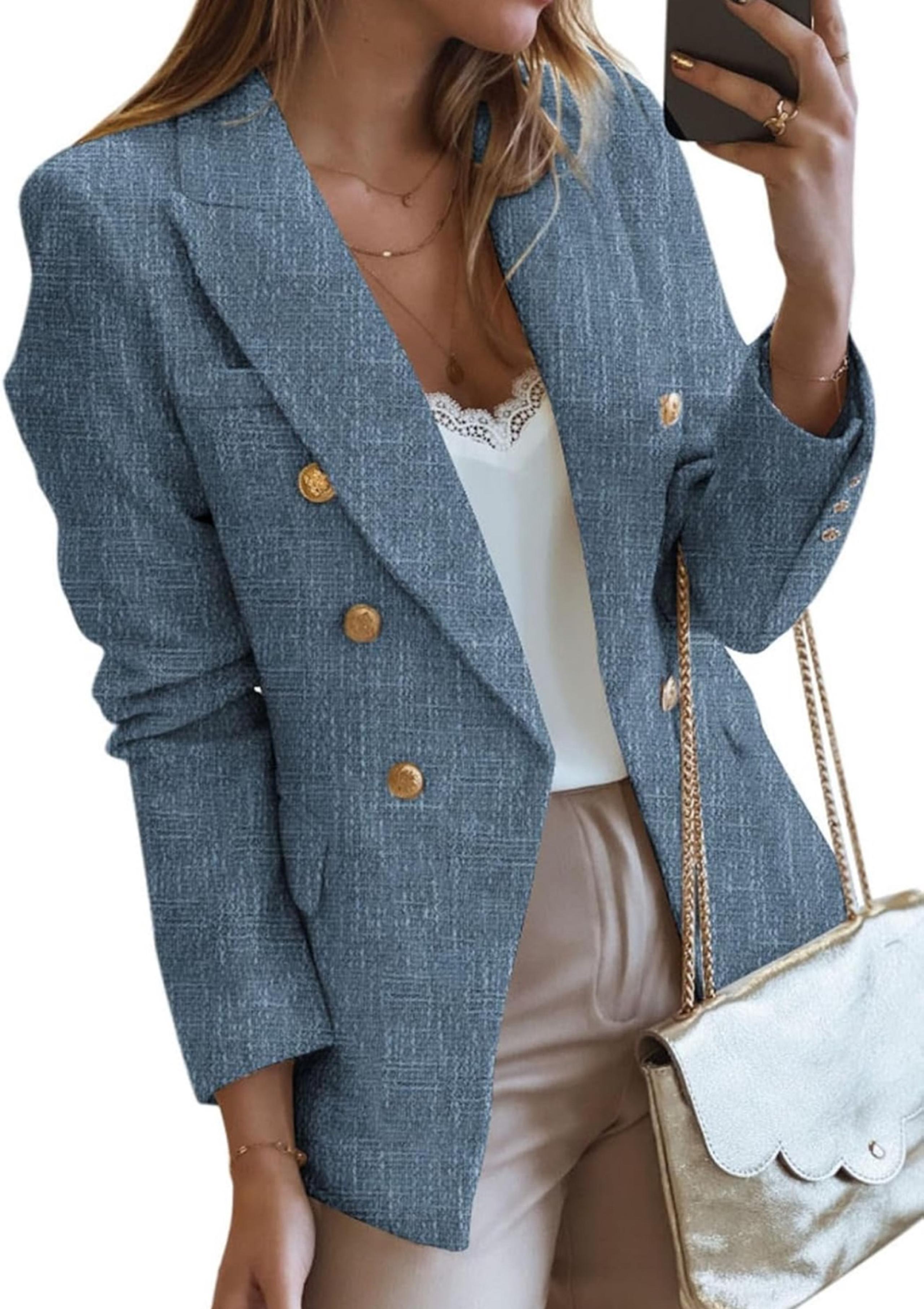 NWOT Tweed Blazers Casual Long Sleeve Double Breasted Open Front Blazer Medium