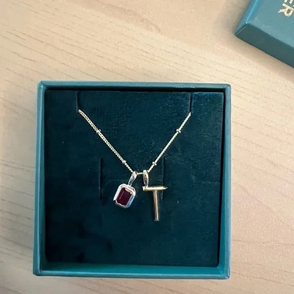 Edge of Ember Initial Deco Birthstone Necklace | Garnet