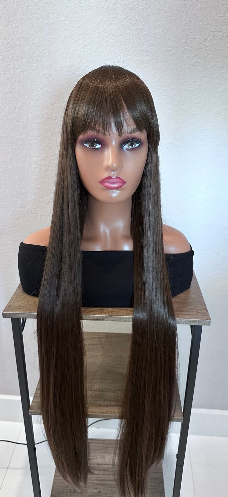 Coffee Brown Extra Long Human Hair Blend Wig