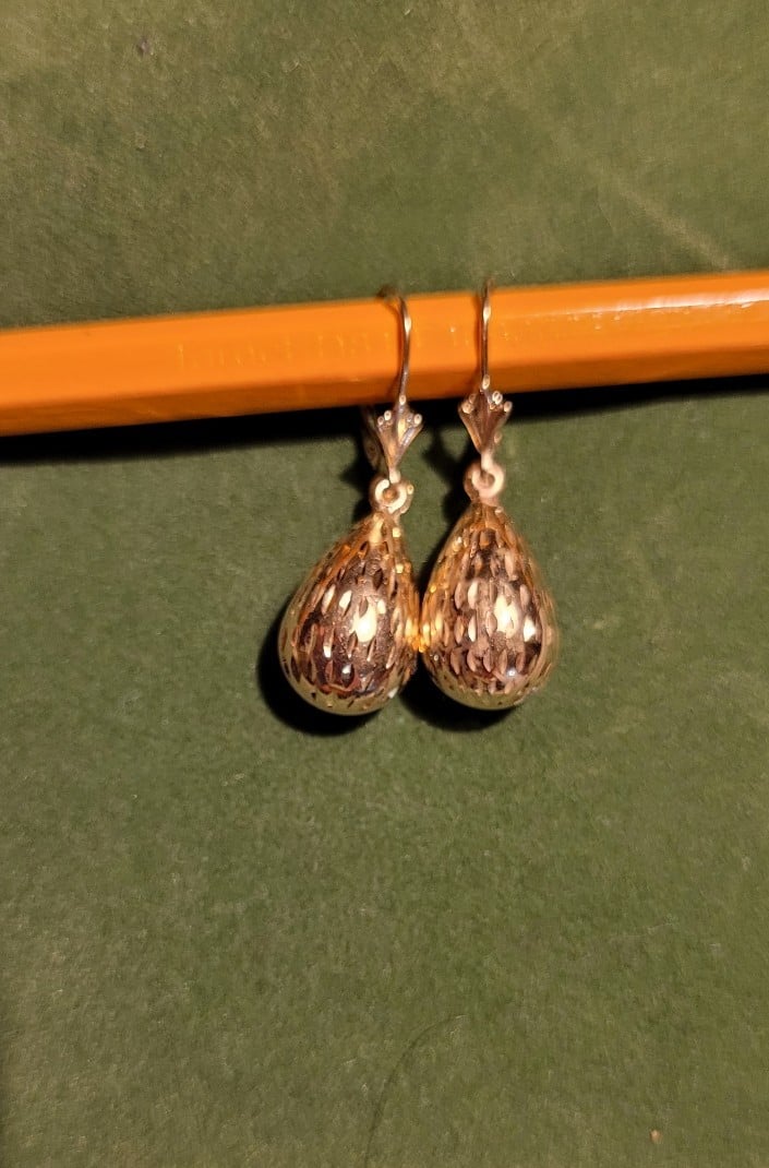 14k solid gold puffy drop earrings