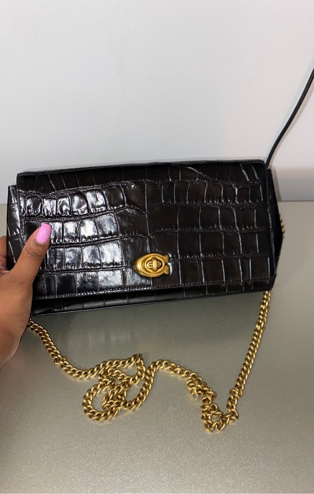 Coach Alexa Croc Embossed clutch w chain Women s handbags