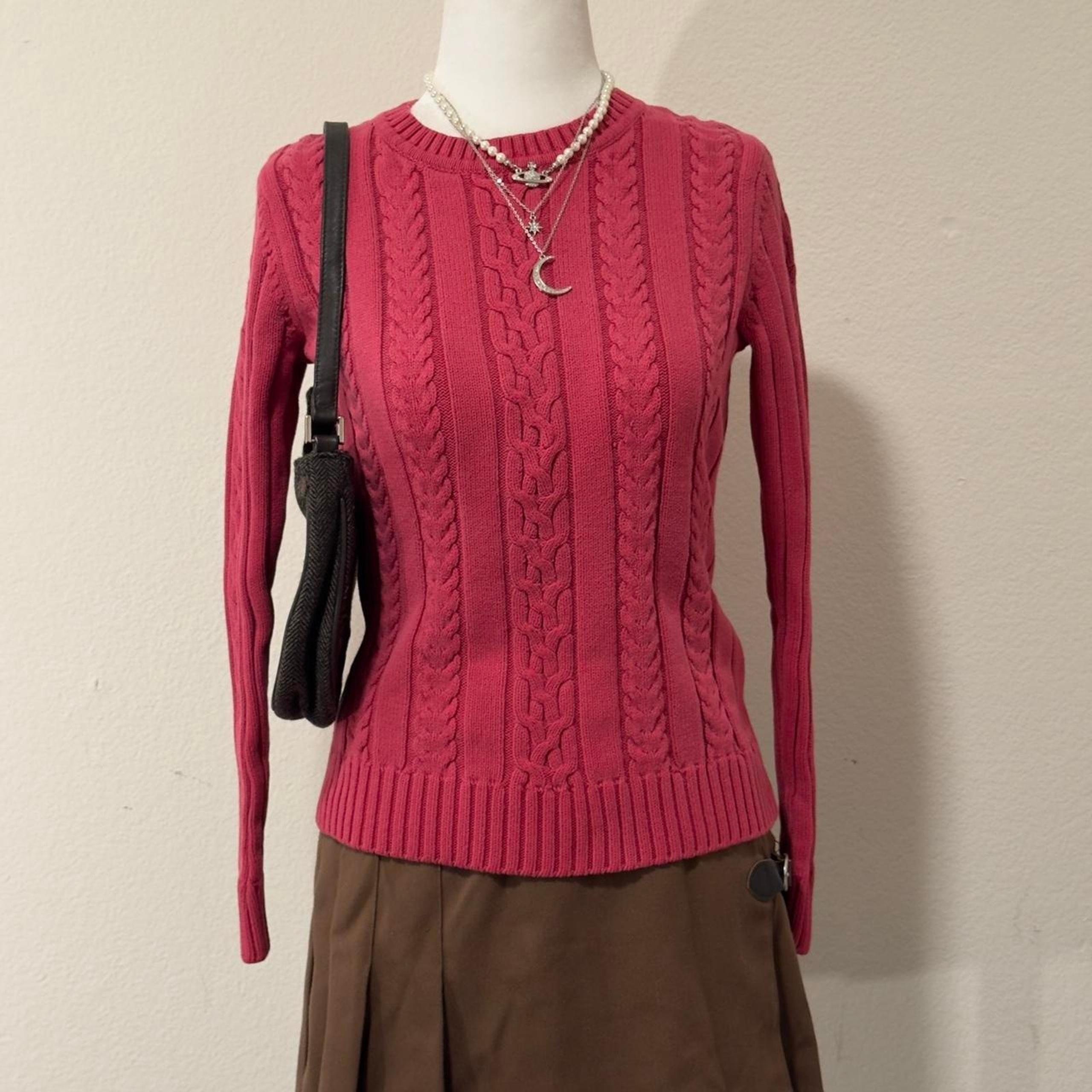 vintage shabby chic pink preppy cable knit sweater
