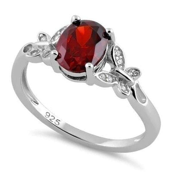 Sterling Silver Double Butterfly Dark Garnet Center Stone CZ Ring Size 9 New