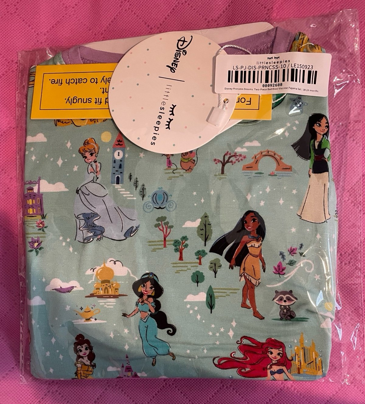 Little Sleepies disney princess long sleeve pajamas 18/24m