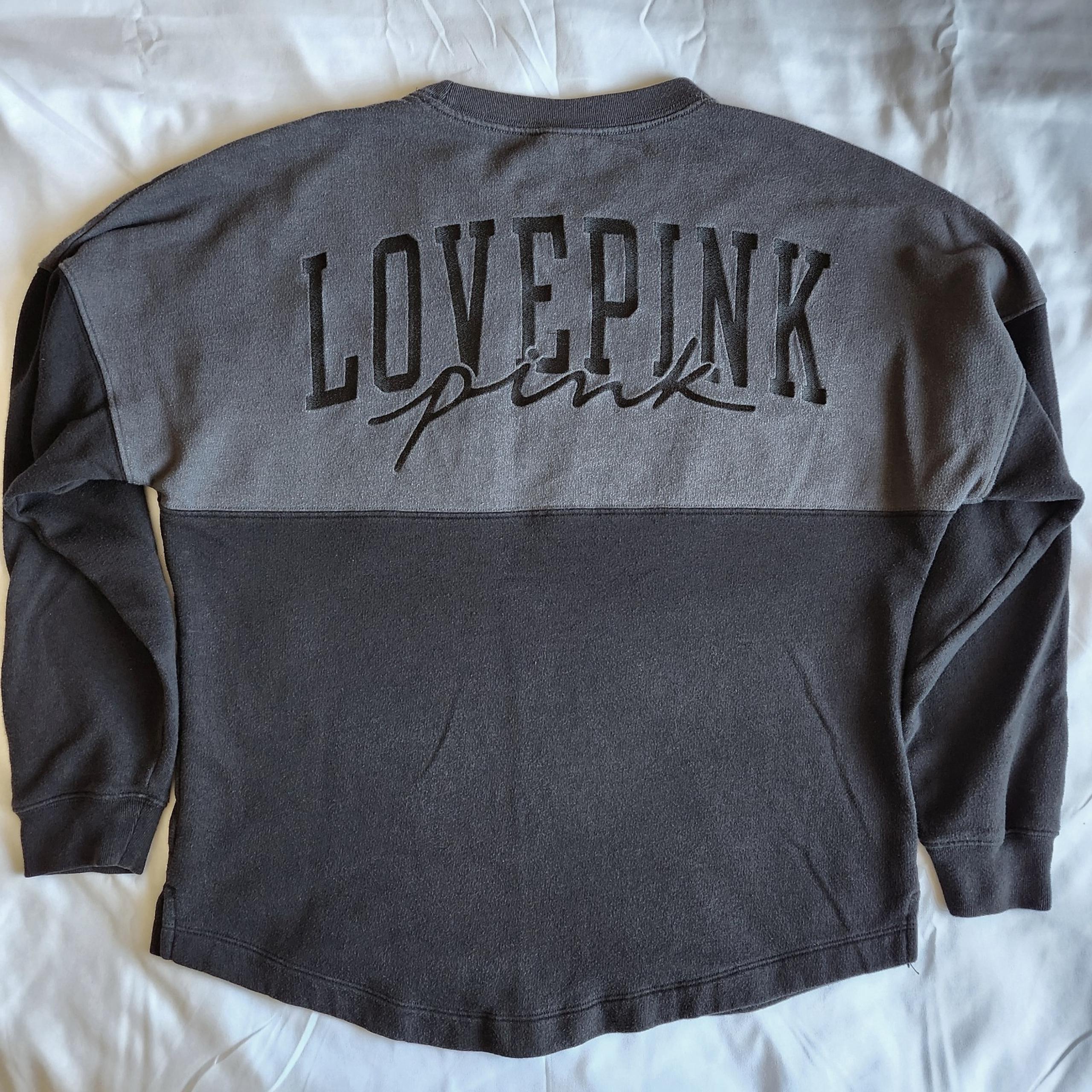 Victoria's Secret Love Pink Women's XS Black Grey Pullover Sweatshirt Sweater