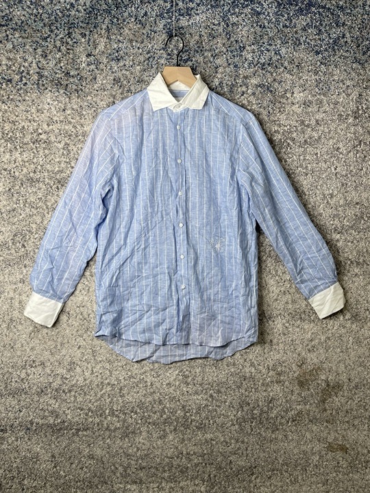WNU + Free People Womens Shirt Blue White Stripped Button Up The Boyfriend Sz 6