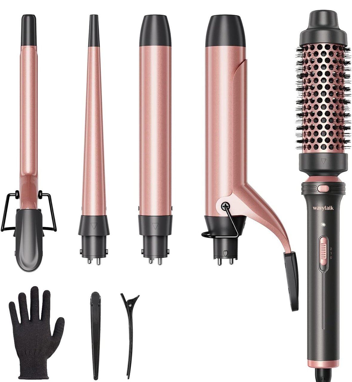 Wavytalk 5 in 1 Curling Iron Set with Curling Brush and 4 Interchangeable Cerami
