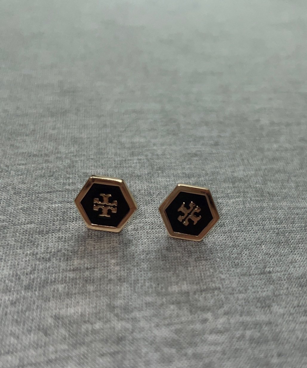 Rare Limited Edition Black Golden Tory Burch Hexagon Earrings