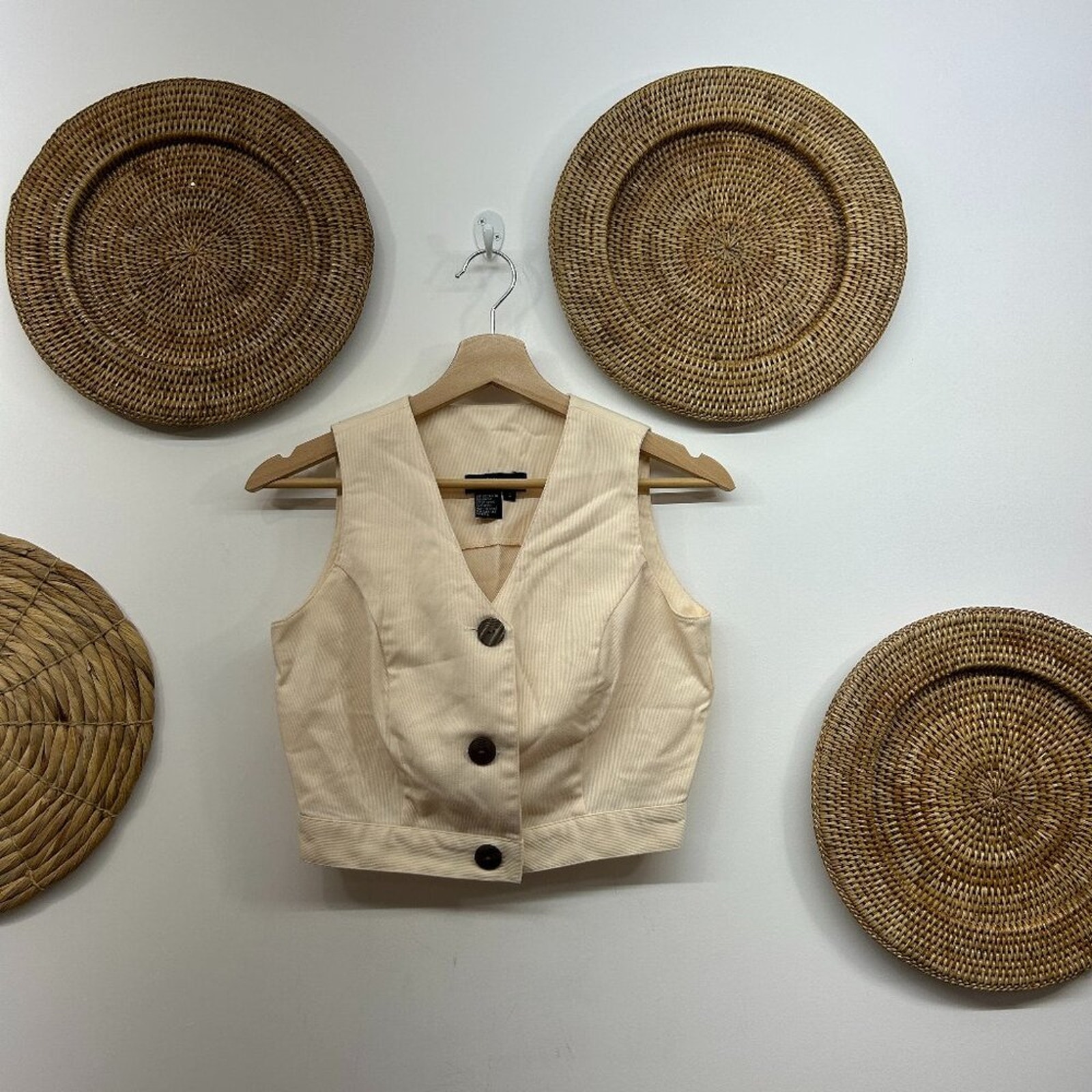 Vintage Y2K 90s Boutique Europa Neutral Cream Tailored Cropped Crop Tank Top 4