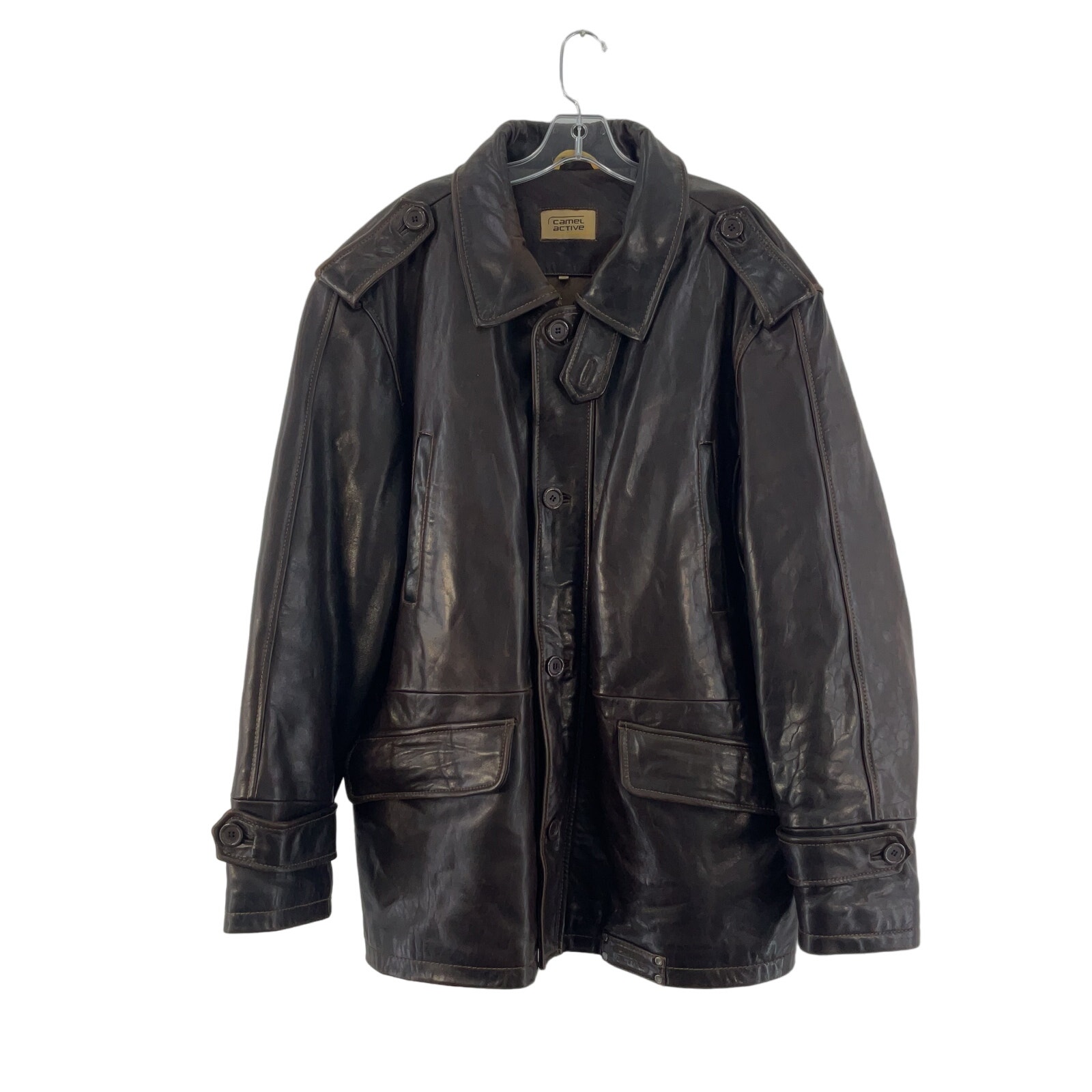 Camel Active Men's Brown Sheepskin Leather Warm Winter Overcoat Size 56 Preowned