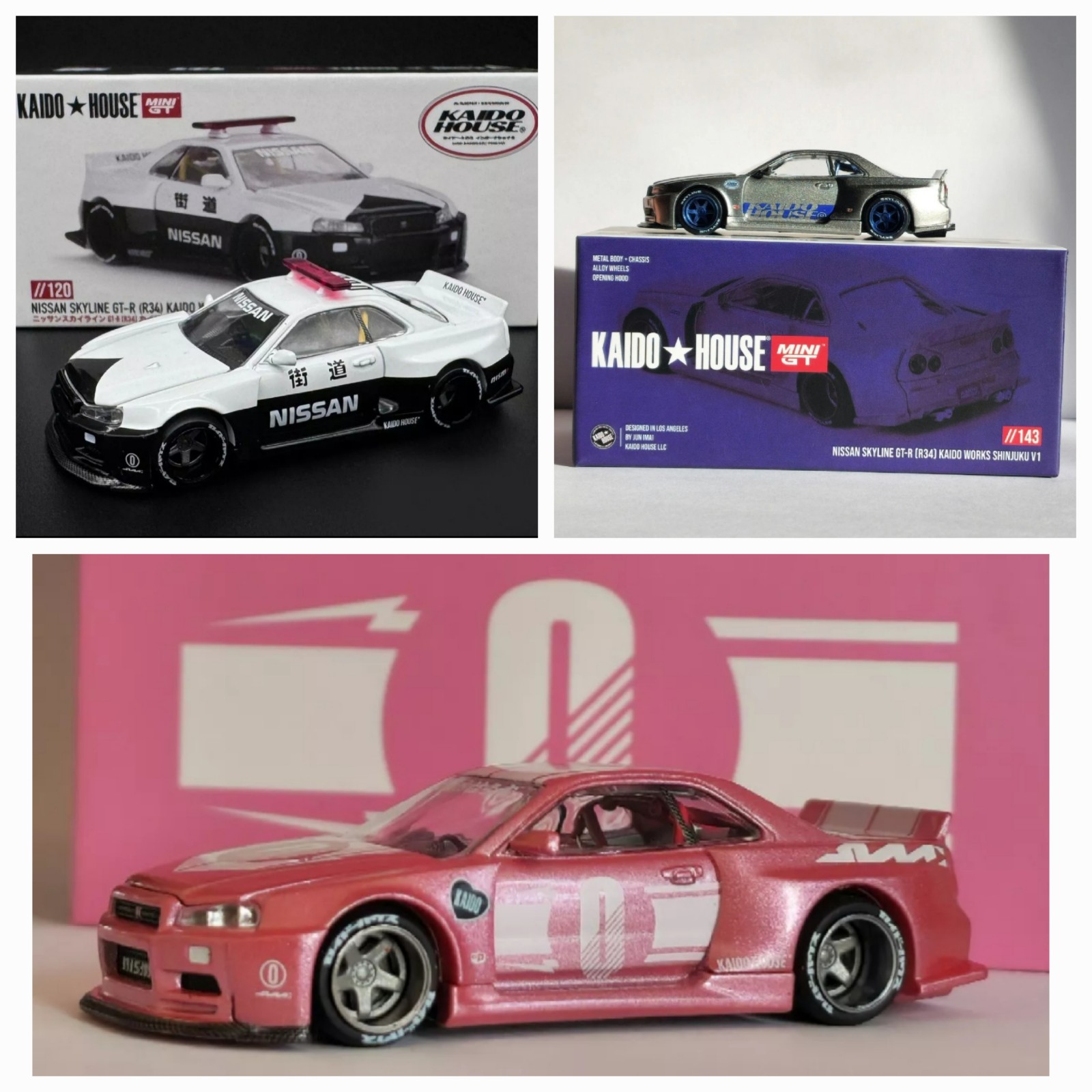 Kaido House x Mini GT 1:64 Nissan Skyline GT-R (R34) Set of 3 Cars