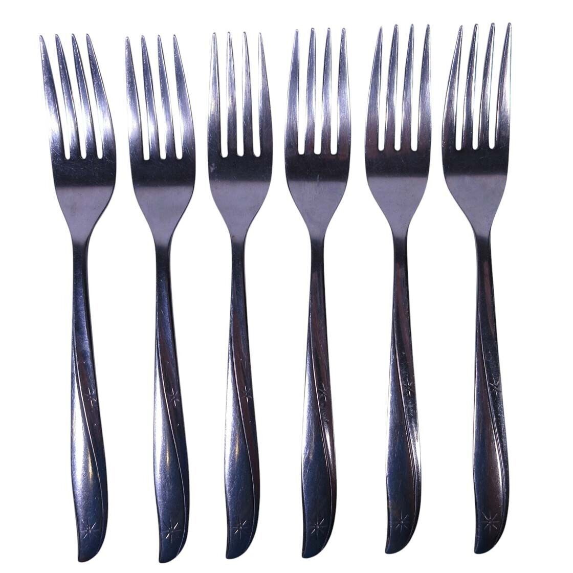 Oneida Twin Star Dinner Forks Community Stainless Lot of 6 Atomic Starburst