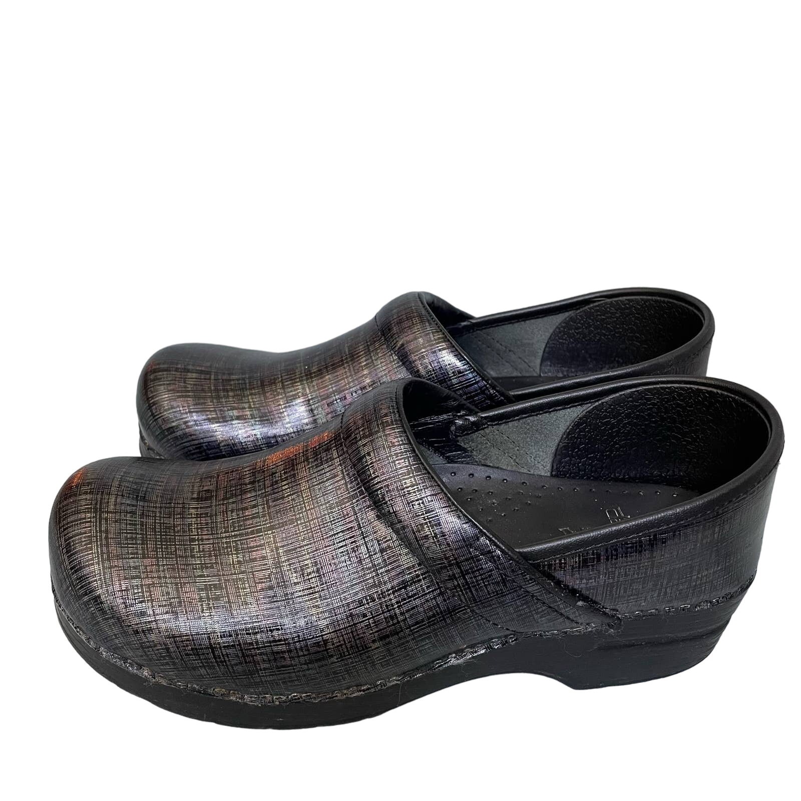 Dansko Patent Leather Professional Clogs Silver Iridescent Medical Nurse 10.5/11