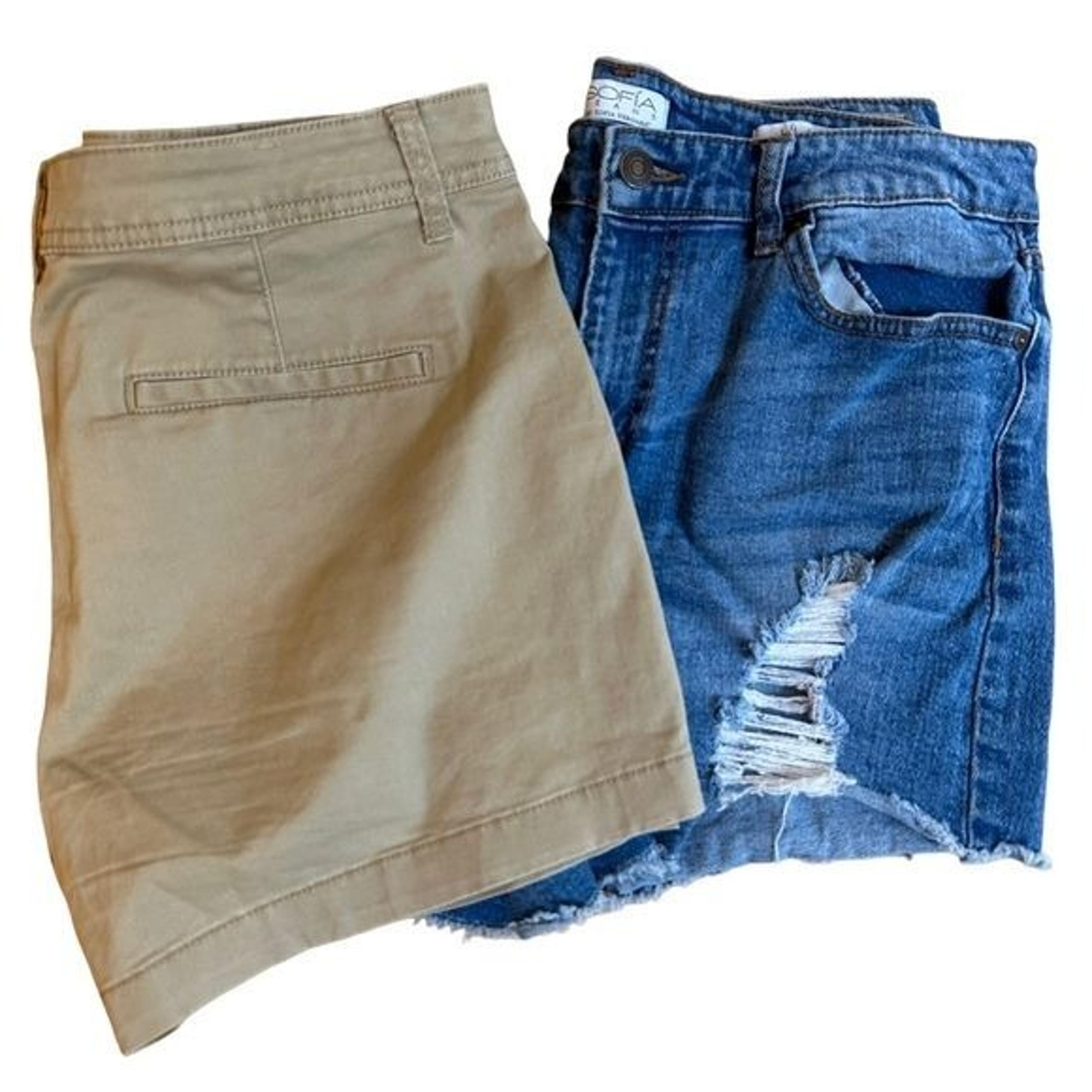 Lot of 2 Shorts Tan Chinos A New Day and Jean Shorts Distressed by Sophia Jeans
