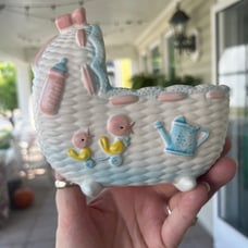 Vintage Napcoware White Baby Buggy Ceramic Nursery Decorative Bassinet Planter
