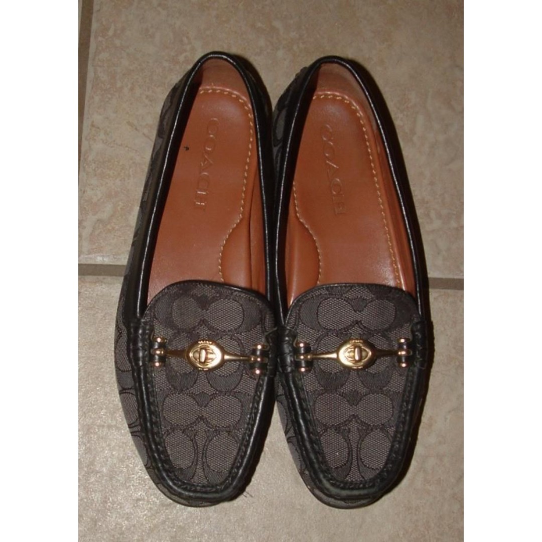 COACH Signature Jacquard Sz 6 1/2 Turn-Lock Greenwich Driver Slip On Loafers