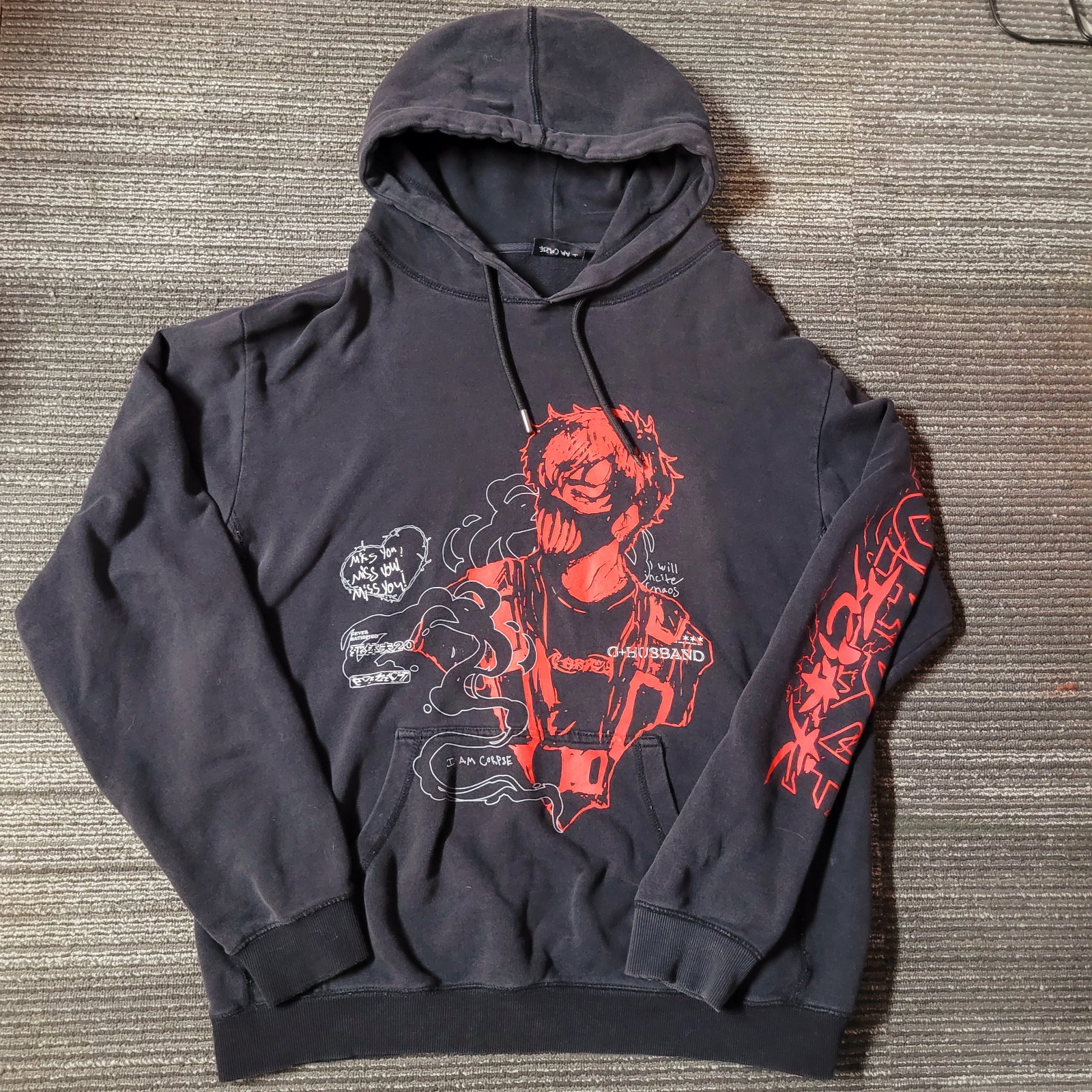 XL Authentic Corpse Husband Miss You Acid Wash Merch Baggy Hoodie YouTube