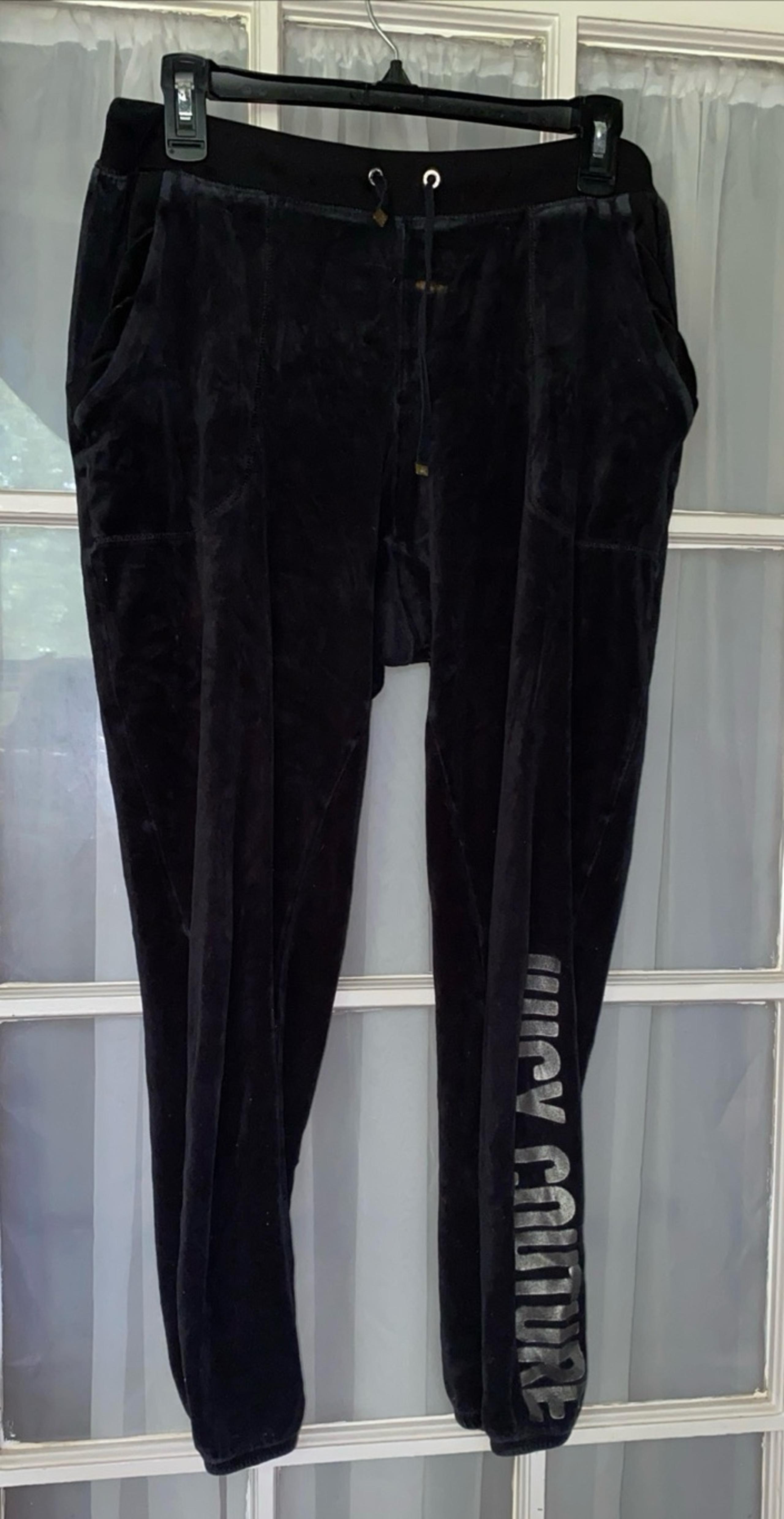 Juicy Couture Pants Womens soft velour size M Black Cotton Blend Elastic Waist u