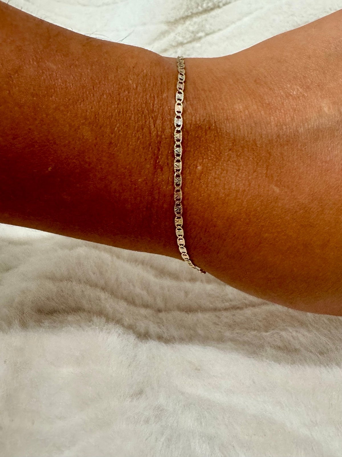 14K Solid Gold Valentino Link Bracelet, Diamond Cut Tri Color Rose Yellow White