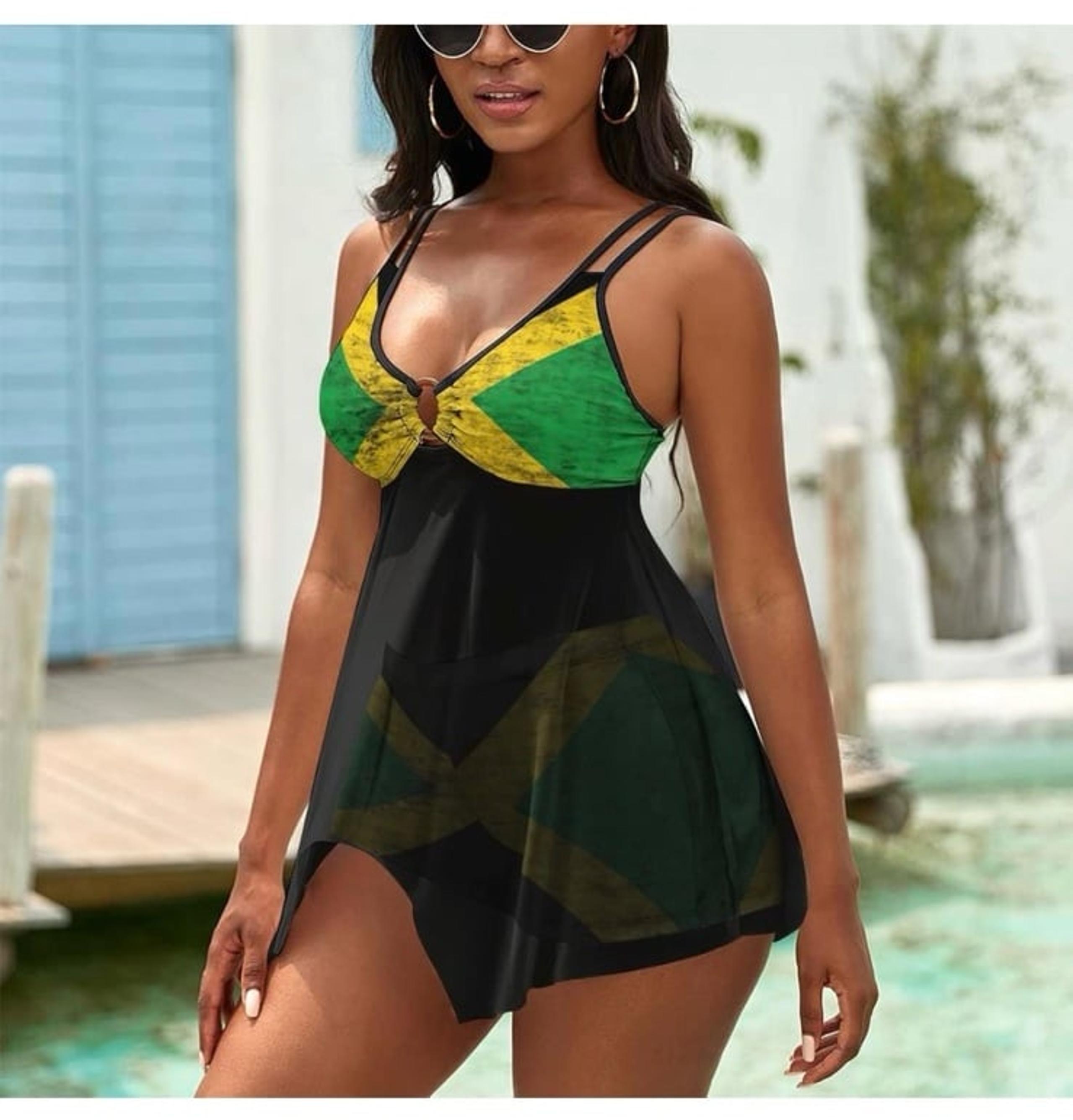 Jamaican Flag Women's Swimwear Cute Bathing Suit Ruched High Cut Swimsuit