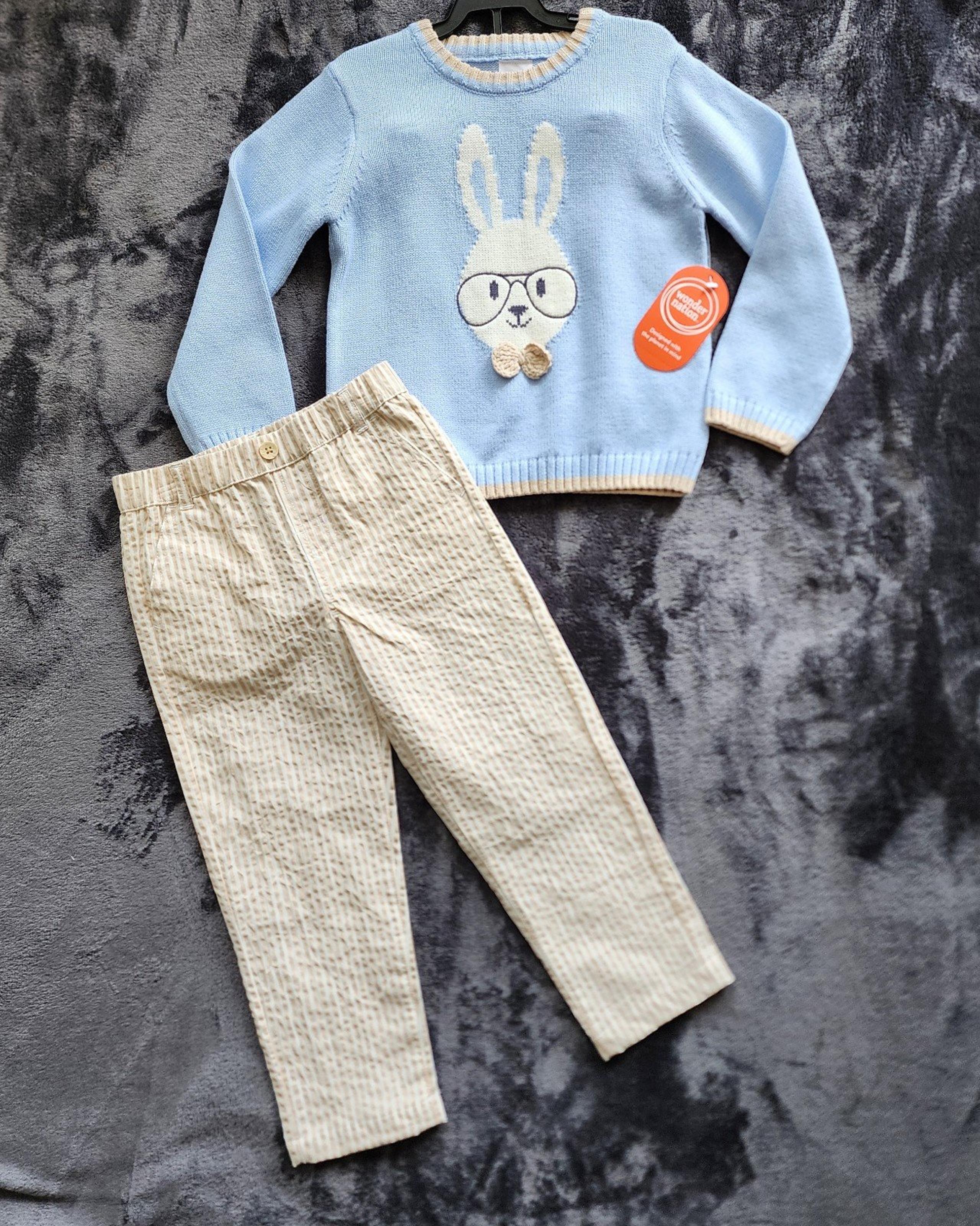 NWT Toddler Boy's Easter long sleeve Sweater & Pants Oufit set CUTE BUNNY, 5t