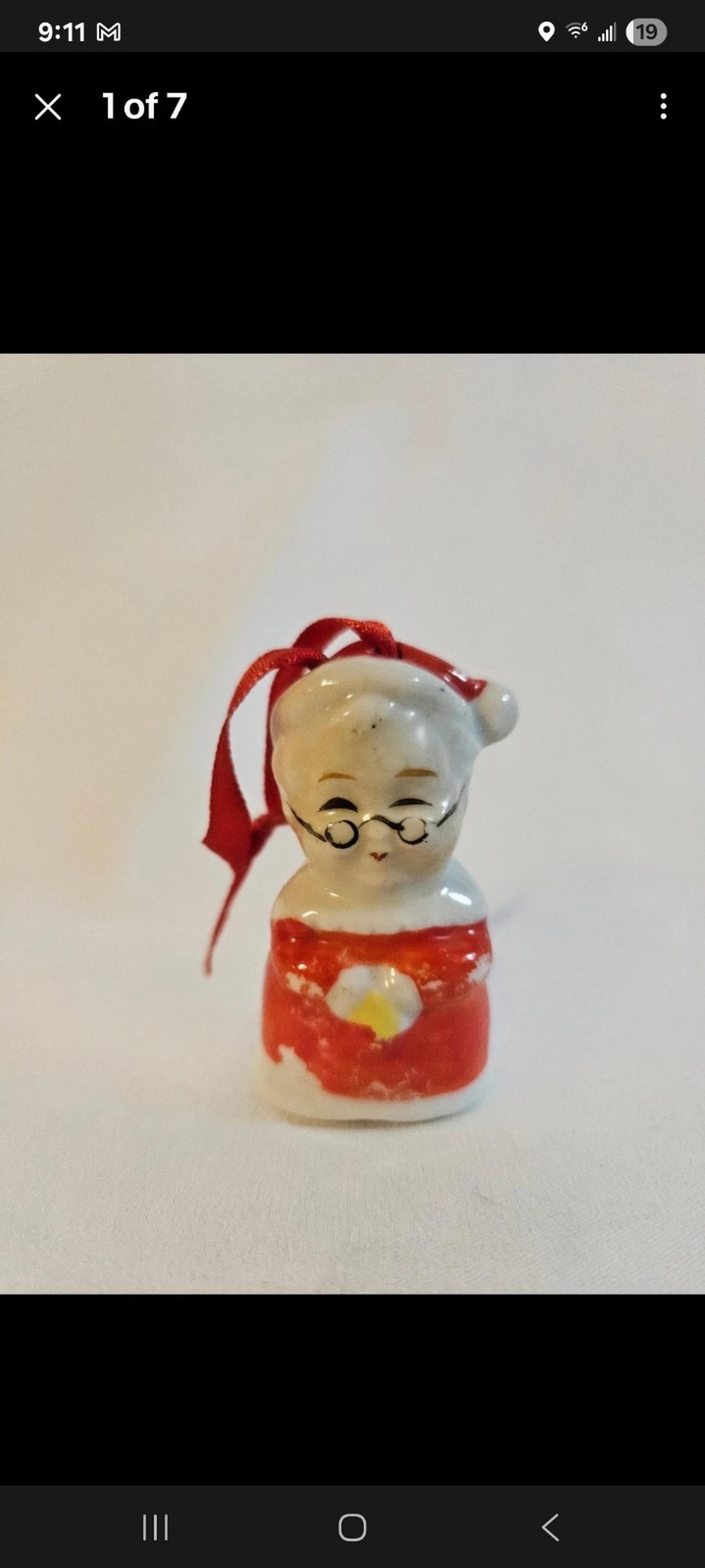 Commodore Mrs Claus Christmas Figurine Bell Ornament Oak Hill Vintage Japan 1950