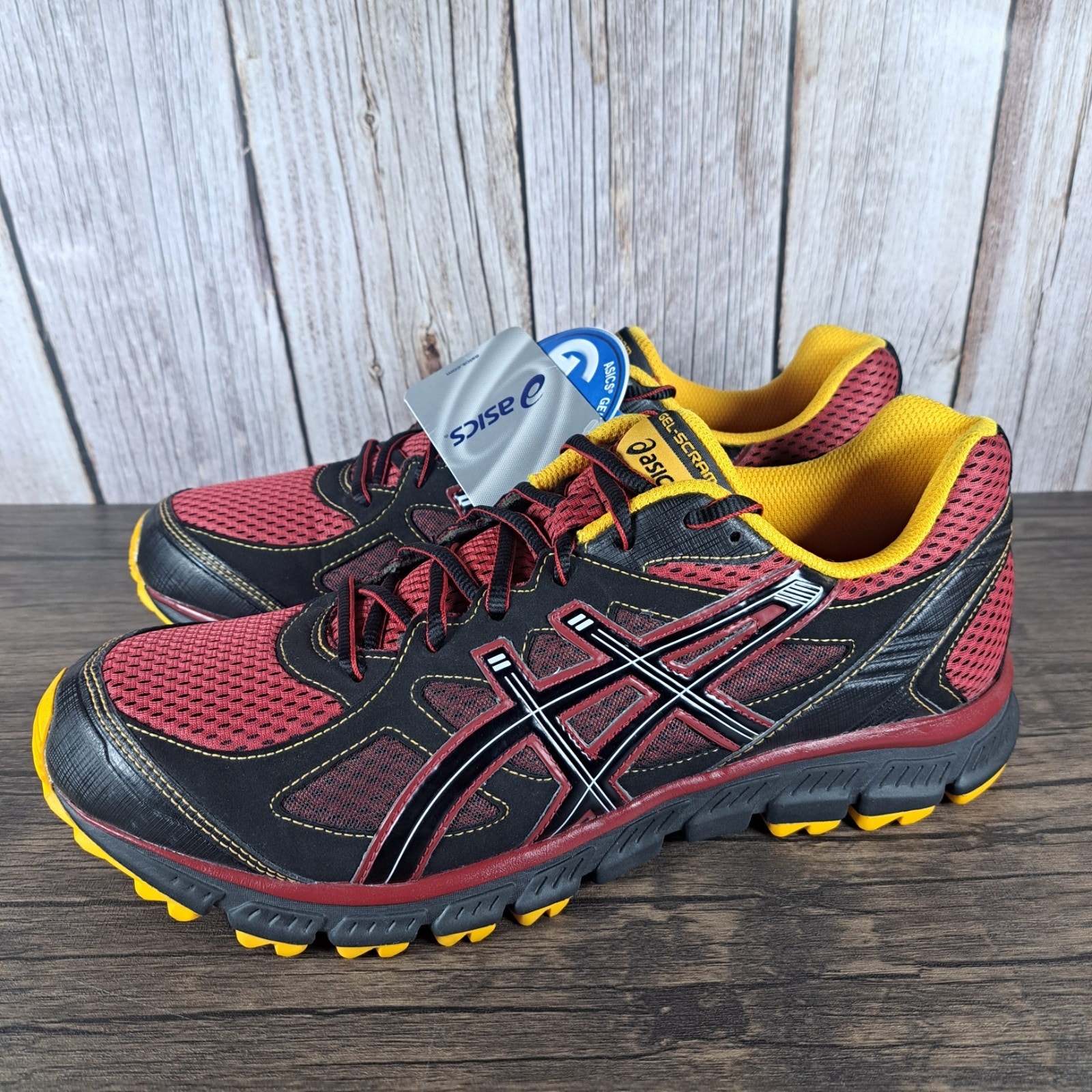 Asics Gel Scram Trail Running Shoes Women's Sz 9.5 Black Burgundy Red Yellow NWT