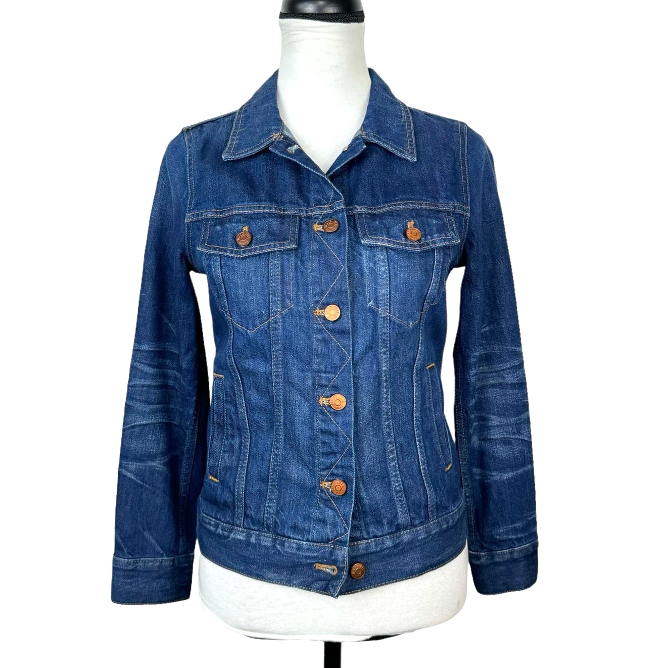 Madewell Dark Wash Denim Button Front Copper Button Cotton Classic Jean Jacket