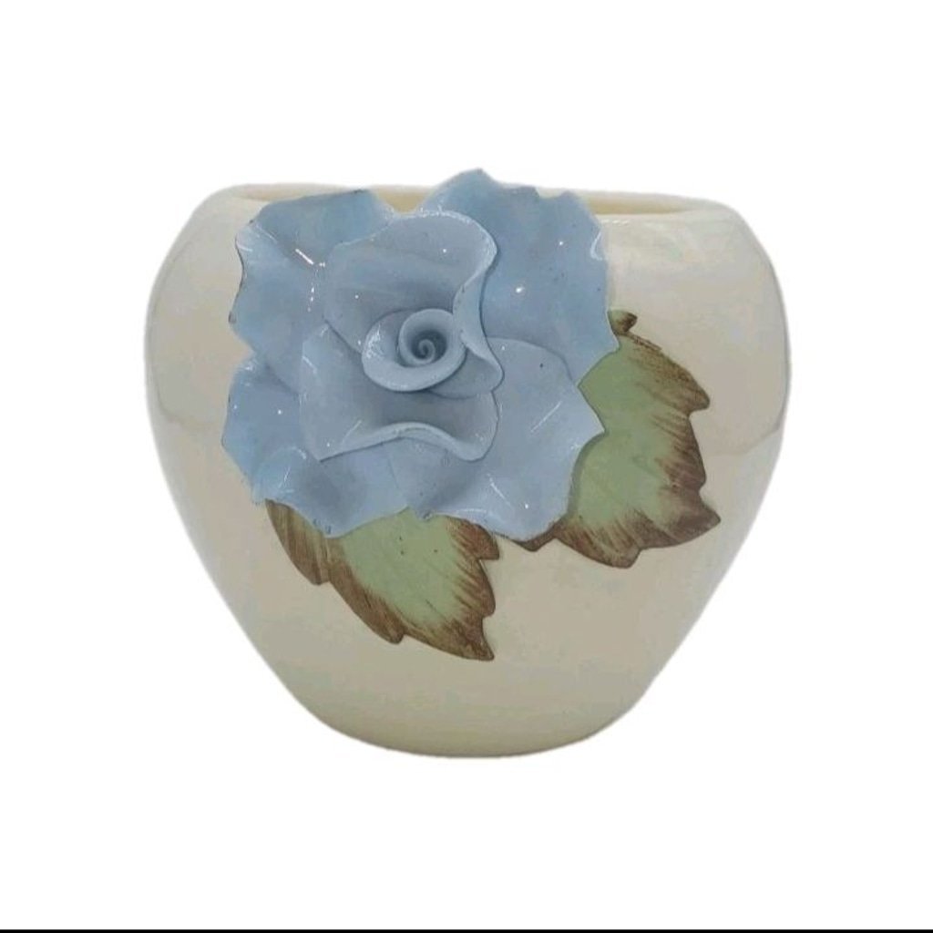Vintage Pottery Blue Rose Flower Vase Bowl High Realistic Pop Up Out 3D