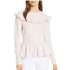 TED BAKER Elsahi Yoke Detail Peplum Sweater In Nude Pink Size 2
