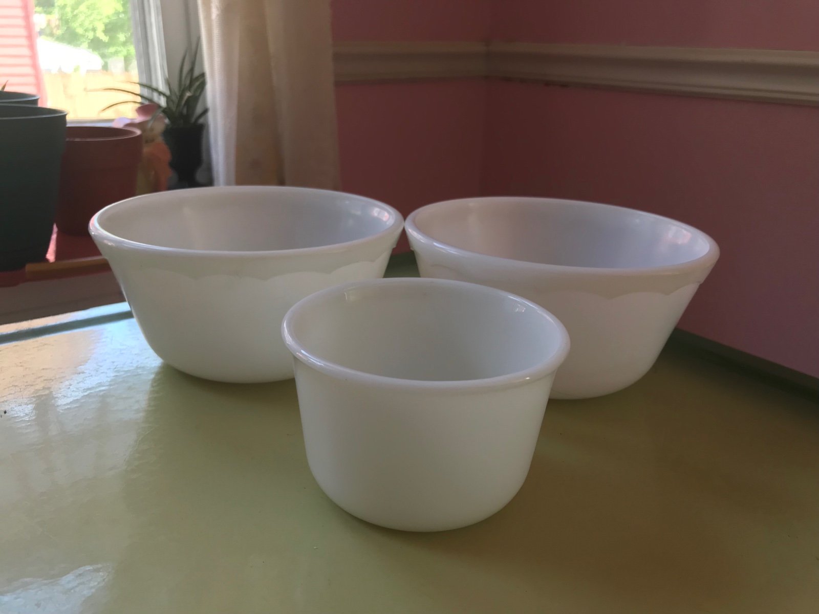 Vintage Lot of 3 White Milk Glass Pyrex & Hazel Atlas Bowls Midcentury.