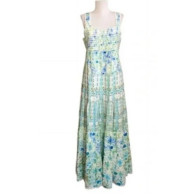 Rococo Sand Dress Elan 1729 Tired Floral Maxi Boho Chic Size Small