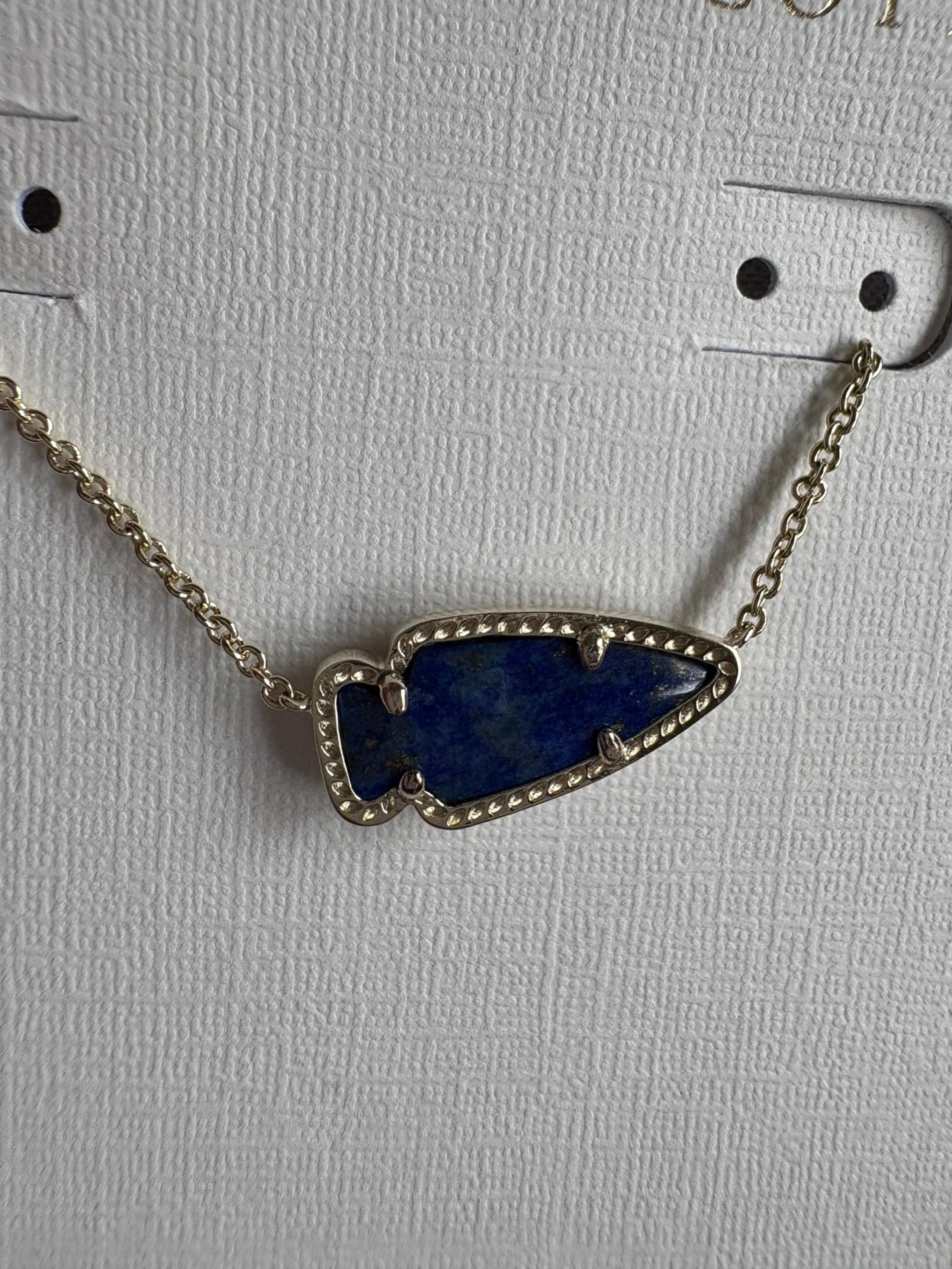 Rare Kendra Scott Skylar Arrowhead Elisa Necklace in Lapis and Gold